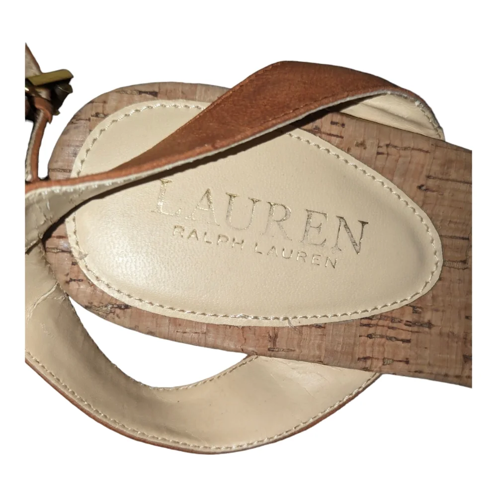 Lauren Ralph Lauren Nubuck/Straw  Odelia Cork Adjustable Ankle Strap Buckle 8B